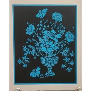 C.S. Shawver Beautiful Artist Proof Blue Floral Black Background Art Print